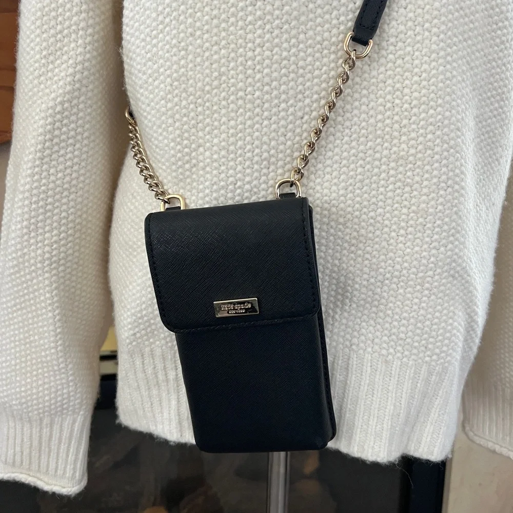 Kate Spade Black with Gold‎ Chain North South Flap Phone Crossbody Bag